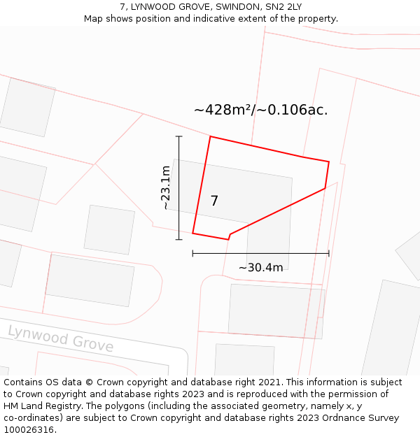 7, LYNWOOD GROVE, SWINDON, SN2 2LY: Plot and title map