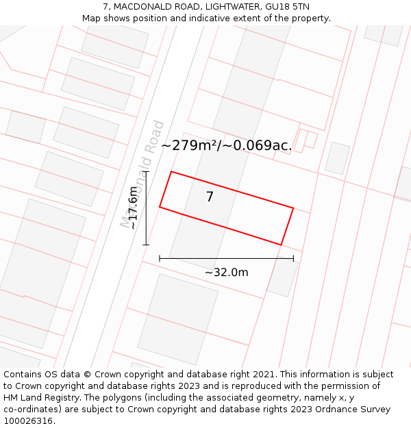 7, MACDONALD ROAD, LIGHTWATER, GU18 5TN: Plot and title map