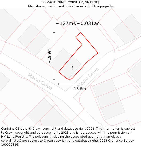 7, MACIE DRIVE, CORSHAM, SN13 9EJ: Plot and title map