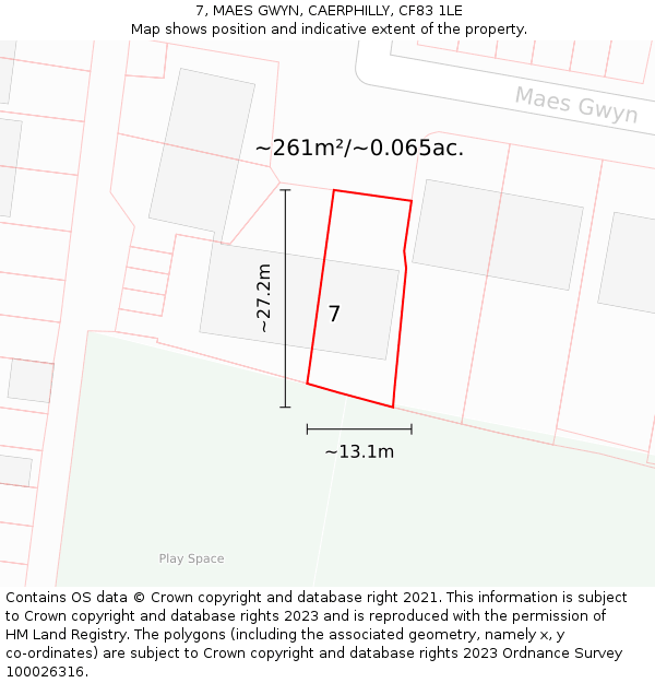 7, MAES GWYN, CAERPHILLY, CF83 1LE: Plot and title map