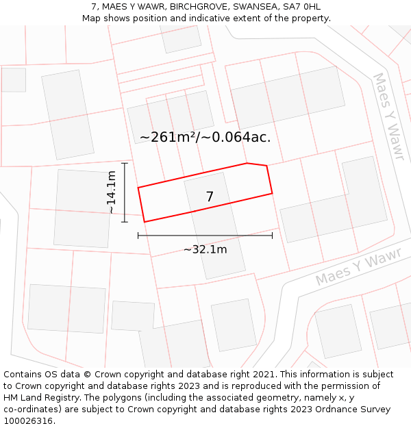 7, MAES Y WAWR, BIRCHGROVE, SWANSEA, SA7 0HL: Plot and title map