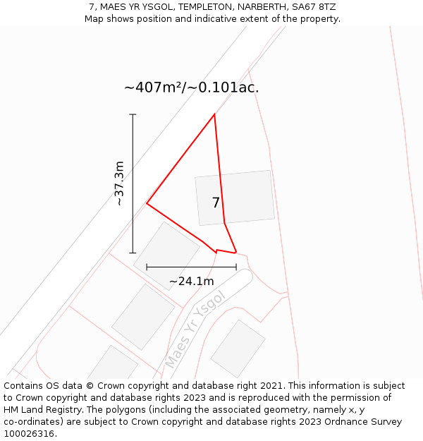 7, MAES YR YSGOL, TEMPLETON, NARBERTH, SA67 8TZ: Plot and title map