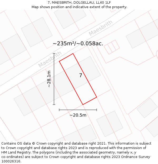 7, MAESBRITH, DOLGELLAU, LL40 1LF: Plot and title map