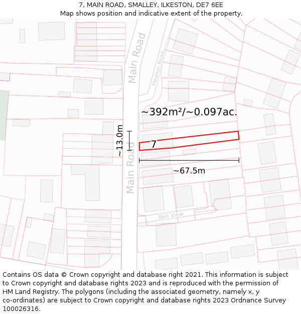 7, MAIN ROAD, SMALLEY, ILKESTON, DE7 6EE: Plot and title map