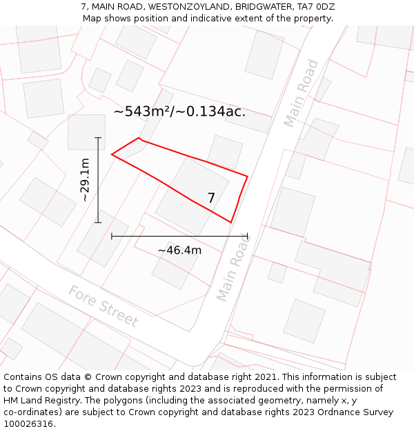 7, MAIN ROAD, WESTONZOYLAND, BRIDGWATER, TA7 0DZ: Plot and title map