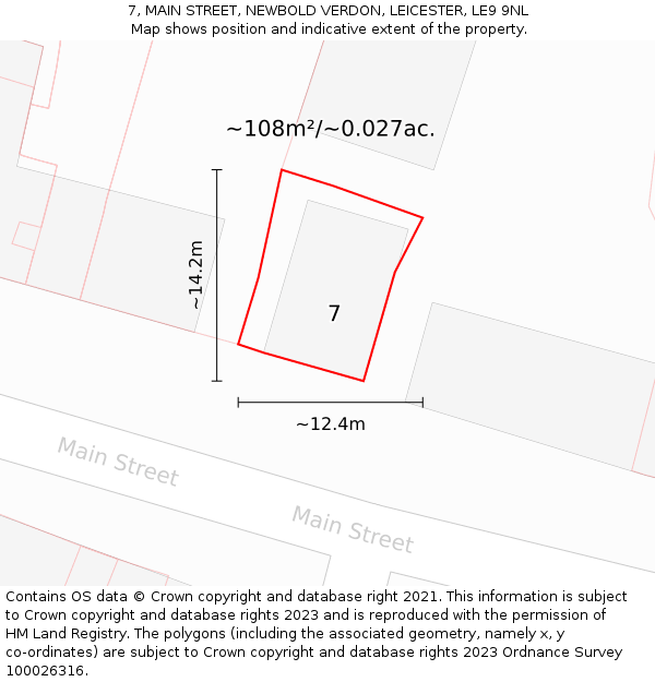 7, MAIN STREET, NEWBOLD VERDON, LEICESTER, LE9 9NL: Plot and title map