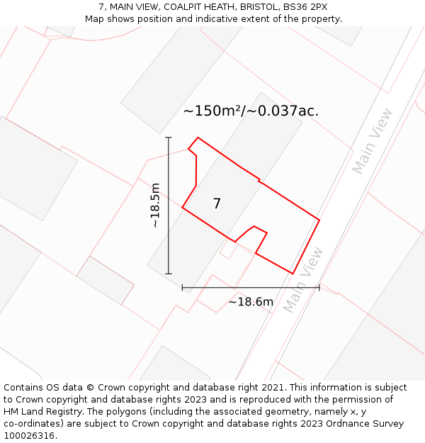 7, MAIN VIEW, COALPIT HEATH, BRISTOL, BS36 2PX: Plot and title map
