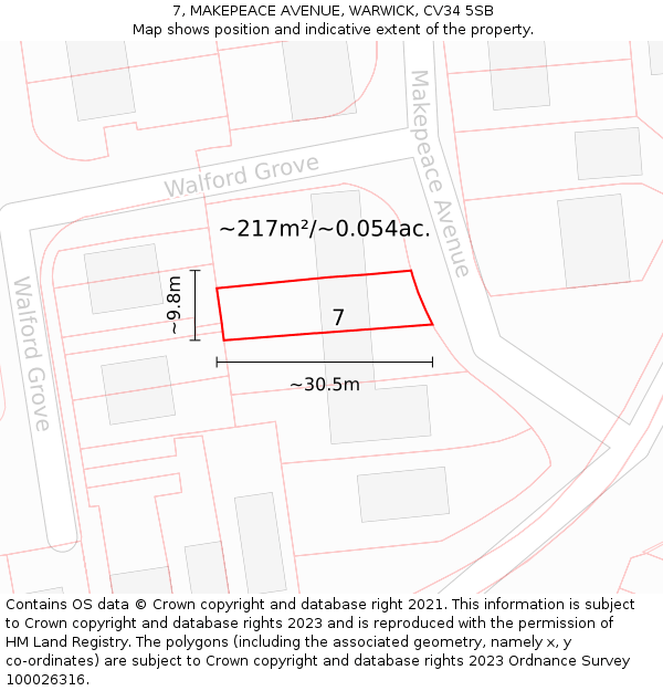 7, MAKEPEACE AVENUE, WARWICK, CV34 5SB: Plot and title map