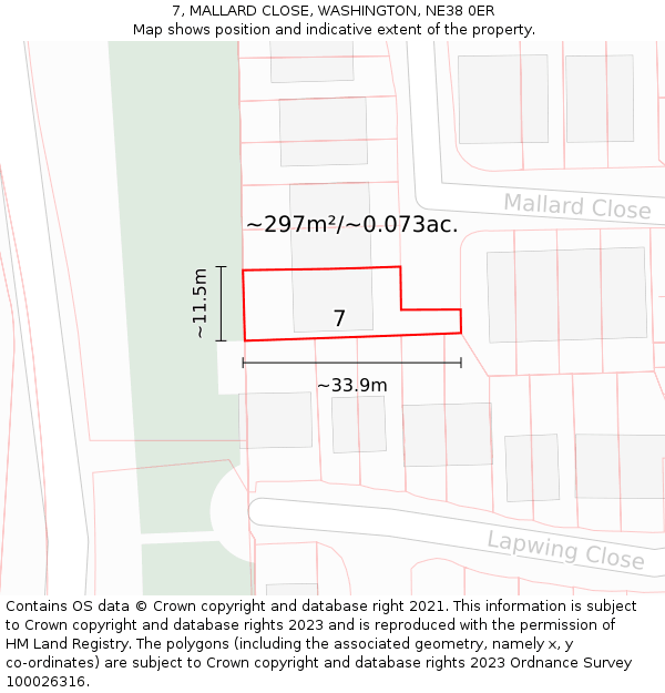 7, MALLARD CLOSE, WASHINGTON, NE38 0ER: Plot and title map