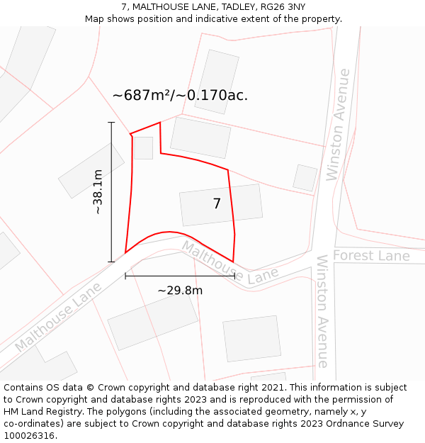 7, MALTHOUSE LANE, TADLEY, RG26 3NY: Plot and title map