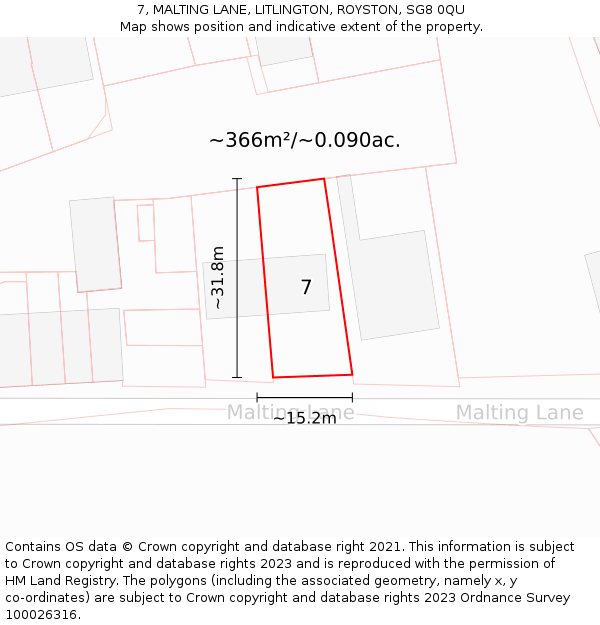 7, MALTING LANE, LITLINGTON, ROYSTON, SG8 0QU: Plot and title map