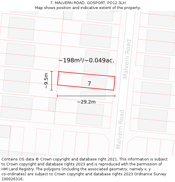 7, MALVERN ROAD, GOSPORT, PO12 3LH: Plot and title map