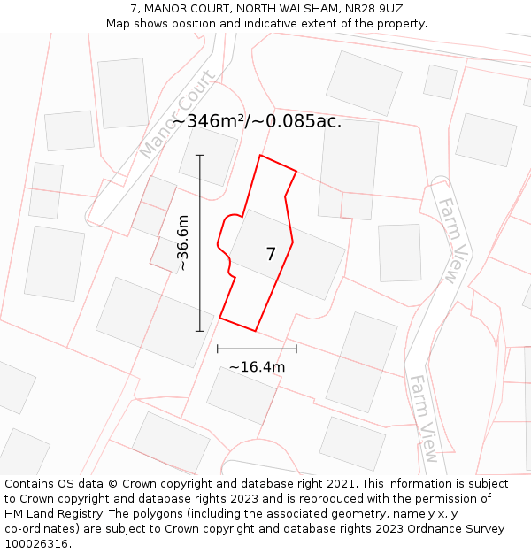 7, MANOR COURT, NORTH WALSHAM, NR28 9UZ: Plot and title map