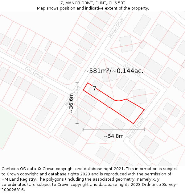 7, MANOR DRIVE, FLINT, CH6 5RT: Plot and title map