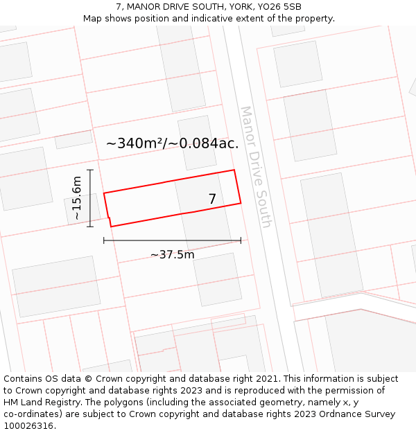 7, MANOR DRIVE SOUTH, YORK, YO26 5SB: Plot and title map