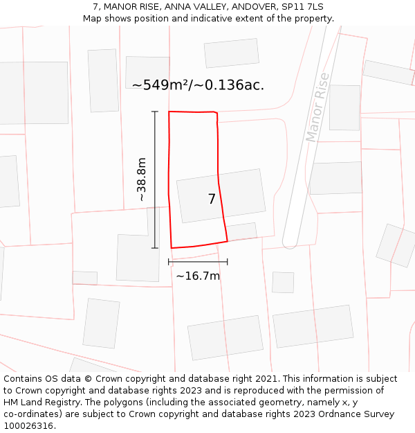 7, MANOR RISE, ANNA VALLEY, ANDOVER, SP11 7LS: Plot and title map