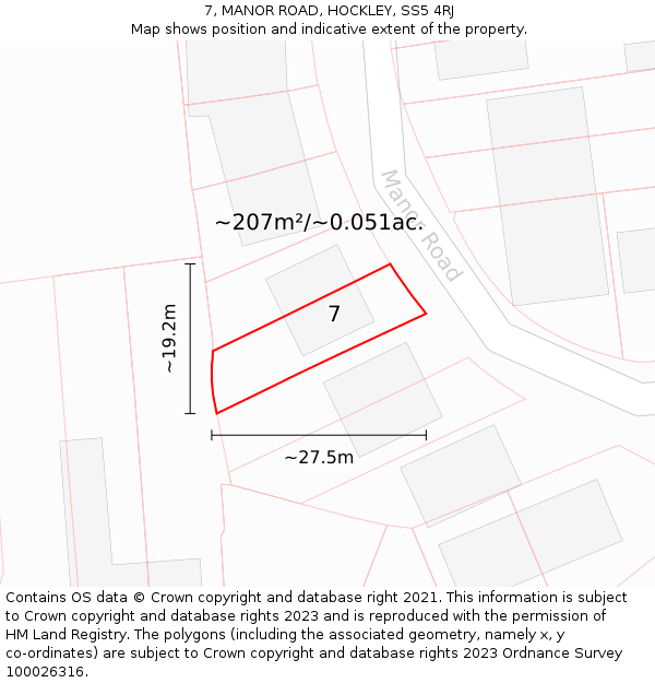 7, MANOR ROAD, HOCKLEY, SS5 4RJ: Plot and title map