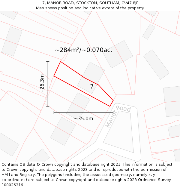 7, MANOR ROAD, STOCKTON, SOUTHAM, CV47 8JF: Plot and title map