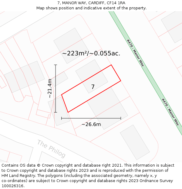 7, MANOR WAY, CARDIFF, CF14 1RA: Plot and title map