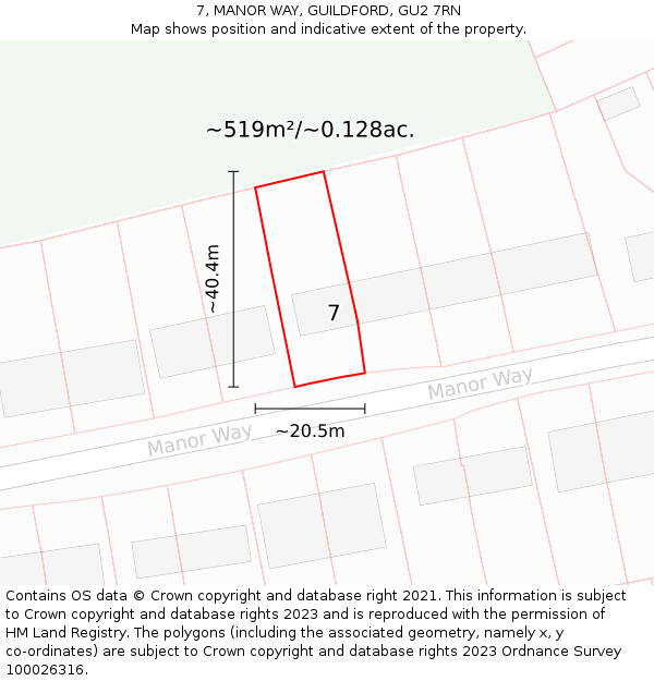 7, MANOR WAY, GUILDFORD, GU2 7RN: Plot and title map