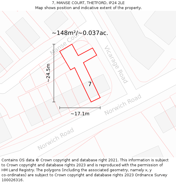 7, MANSE COURT, THETFORD, IP24 2LE: Plot and title map