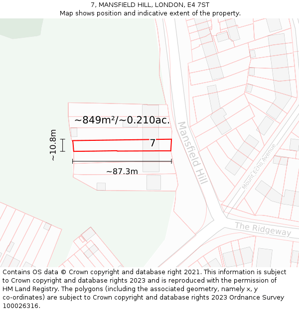 7, MANSFIELD HILL, LONDON, E4 7ST: Plot and title map