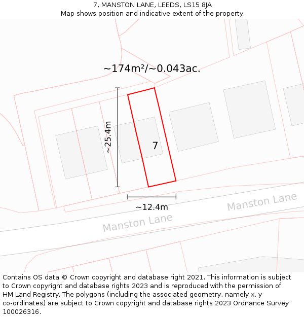 7, MANSTON LANE, LEEDS, LS15 8JA: Plot and title map