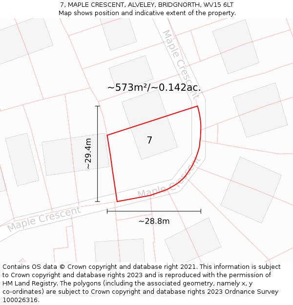 7, MAPLE CRESCENT, ALVELEY, BRIDGNORTH, WV15 6LT: Plot and title map
