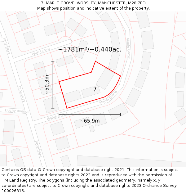 7, MAPLE GROVE, WORSLEY, MANCHESTER, M28 7ED: Plot and title map