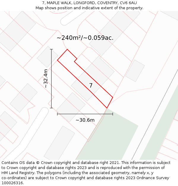 7, MAPLE WALK, LONGFORD, COVENTRY, CV6 6AU: Plot and title map