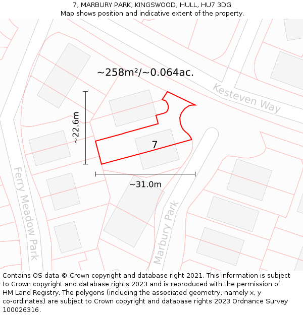 7, MARBURY PARK, KINGSWOOD, HULL, HU7 3DG: Plot and title map