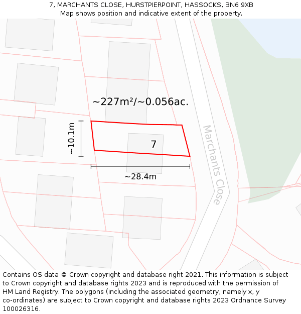 7, MARCHANTS CLOSE, HURSTPIERPOINT, HASSOCKS, BN6 9XB: Plot and title map