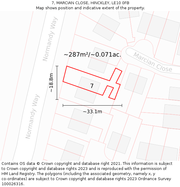 7, MARCIAN CLOSE, HINCKLEY, LE10 0FB: Plot and title map