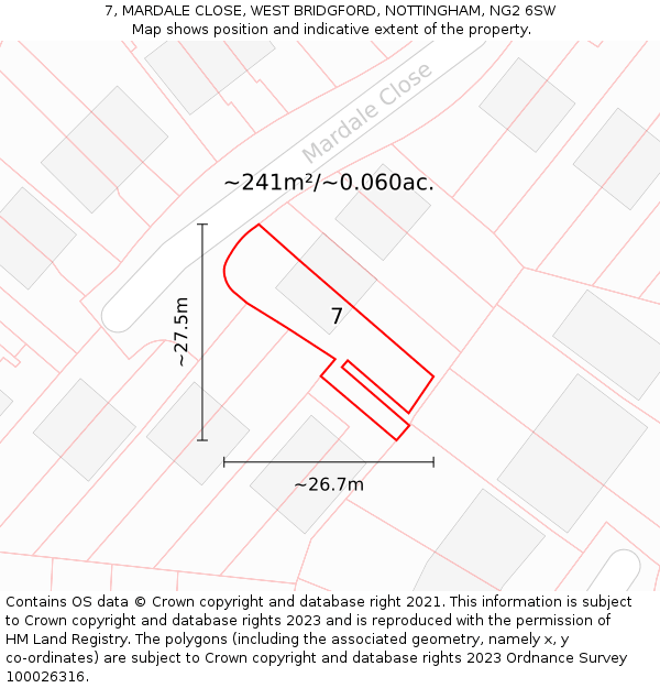 7, MARDALE CLOSE, WEST BRIDGFORD, NOTTINGHAM, NG2 6SW: Plot and title map