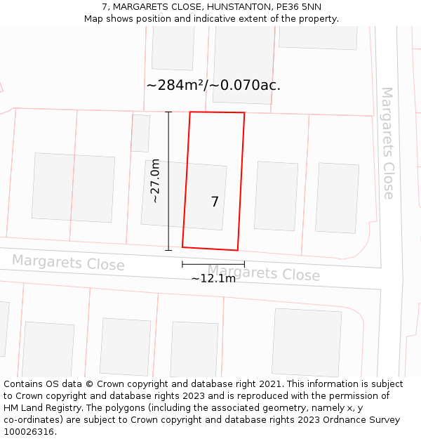 7, MARGARETS CLOSE, HUNSTANTON, PE36 5NN: Plot and title map