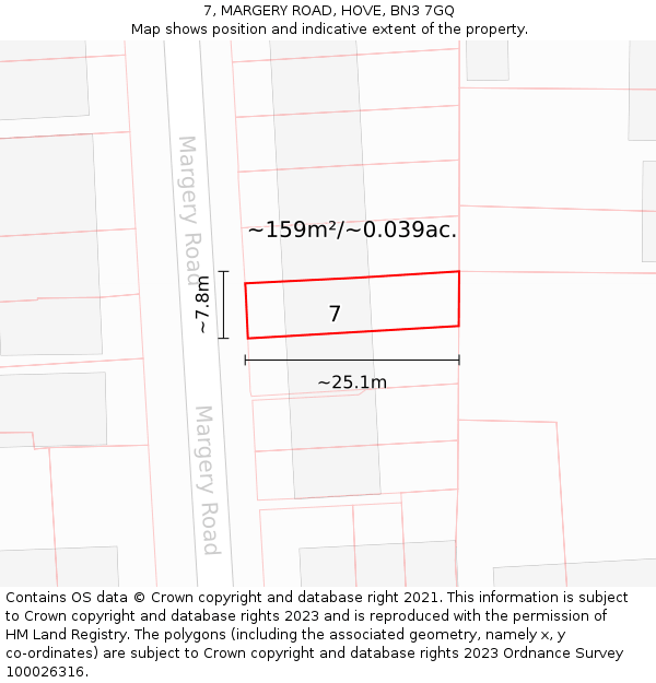 7, MARGERY ROAD, HOVE, BN3 7GQ: Plot and title map