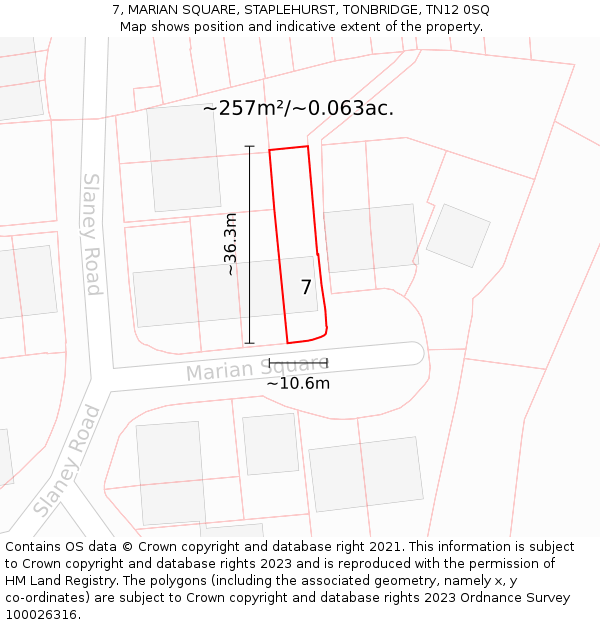 7, MARIAN SQUARE, STAPLEHURST, TONBRIDGE, TN12 0SQ: Plot and title map