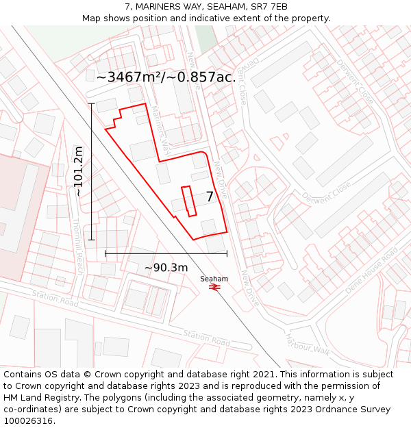 7, MARINERS WAY, SEAHAM, SR7 7EB: Plot and title map