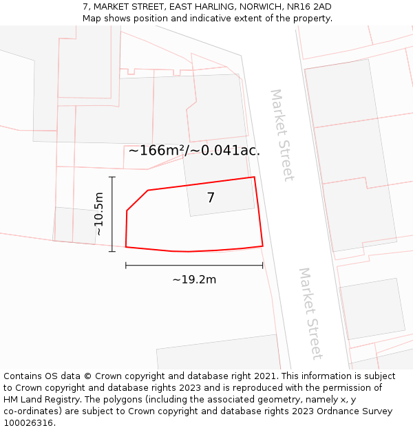 7, MARKET STREET, EAST HARLING, NORWICH, NR16 2AD: Plot and title map