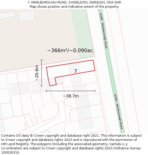 7, MARLBOROUGH ROAD, CHISELDON, SWINDON, SN4 0NR: Plot and title map