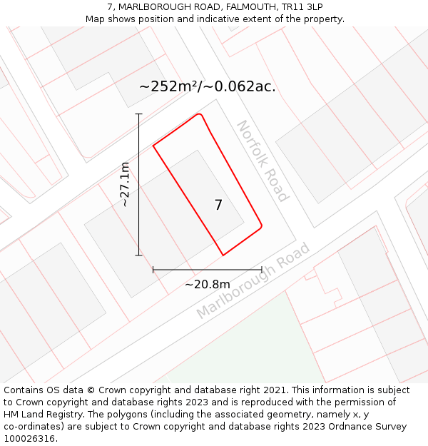 7, MARLBOROUGH ROAD, FALMOUTH, TR11 3LP: Plot and title map