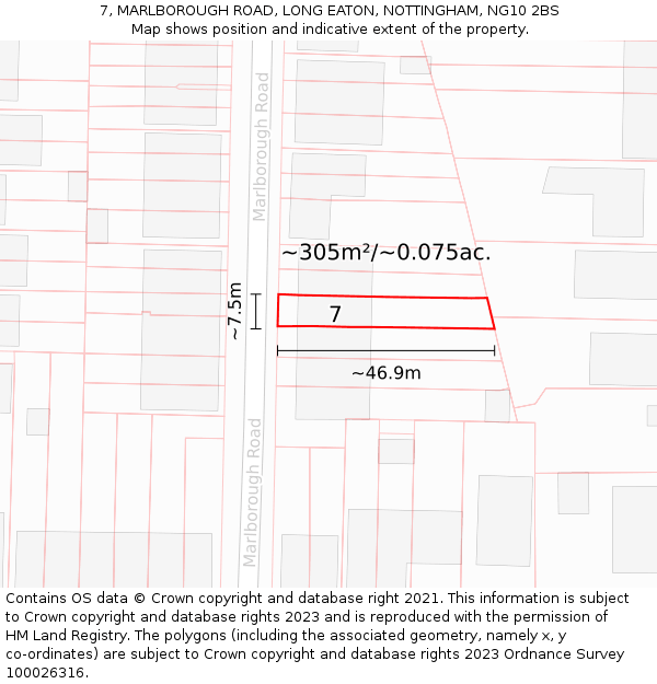 7, MARLBOROUGH ROAD, LONG EATON, NOTTINGHAM, NG10 2BS: Plot and title map