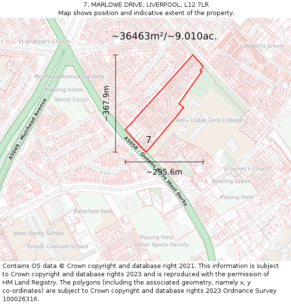 7, MARLOWE DRIVE, LIVERPOOL, L12 7LR: Plot and title map