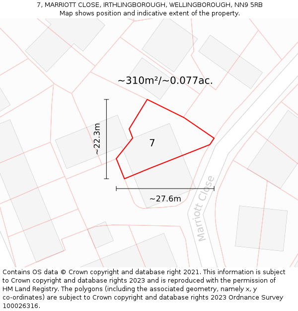 7, MARRIOTT CLOSE, IRTHLINGBOROUGH, WELLINGBOROUGH, NN9 5RB: Plot and title map