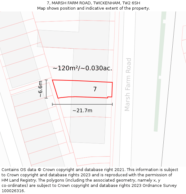 7, MARSH FARM ROAD, TWICKENHAM, TW2 6SH: Plot and title map