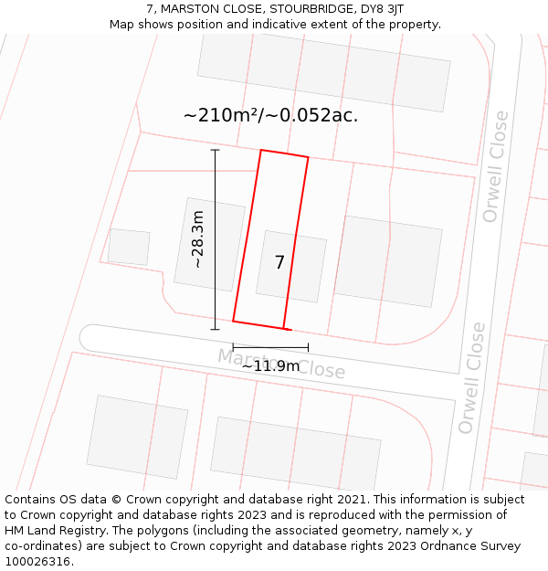 7, MARSTON CLOSE, STOURBRIDGE, DY8 3JT: Plot and title map