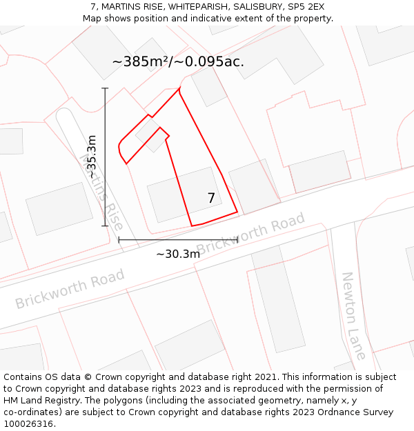 7, MARTINS RISE, WHITEPARISH, SALISBURY, SP5 2EX: Plot and title map