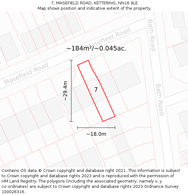 7, MASEFIELD ROAD, KETTERING, NN16 9LE: Plot and title map