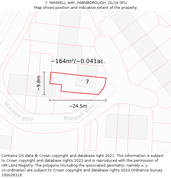 7, MASKELL WAY, FARNBOROUGH, GU14 0PU: Plot and title map