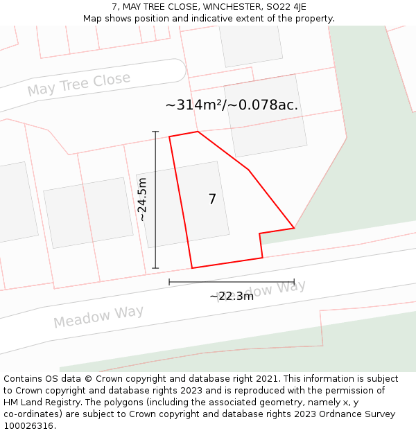 7, MAY TREE CLOSE, WINCHESTER, SO22 4JE: Plot and title map